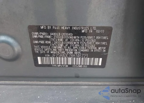 2011 Subaru Forester 2.5X Premium z USA, uszkodzony, nr VIN JF2SHADC7BH746723